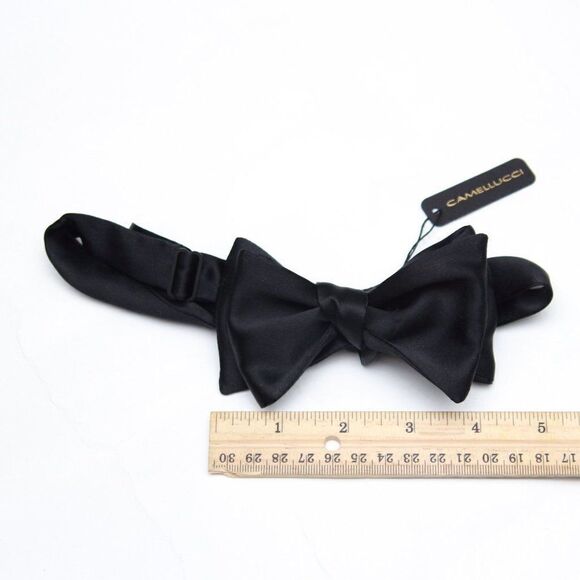Men's bow‎ tie 100%Silk Charmeuse Black Self tied Bow tie Small AD2023 - Picture 6 of 15